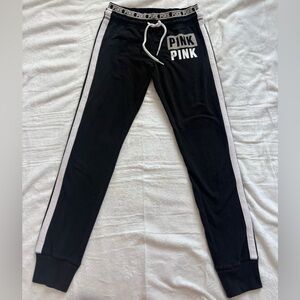 PINK Victoria's Secret Black Track Joggers with White Stripes